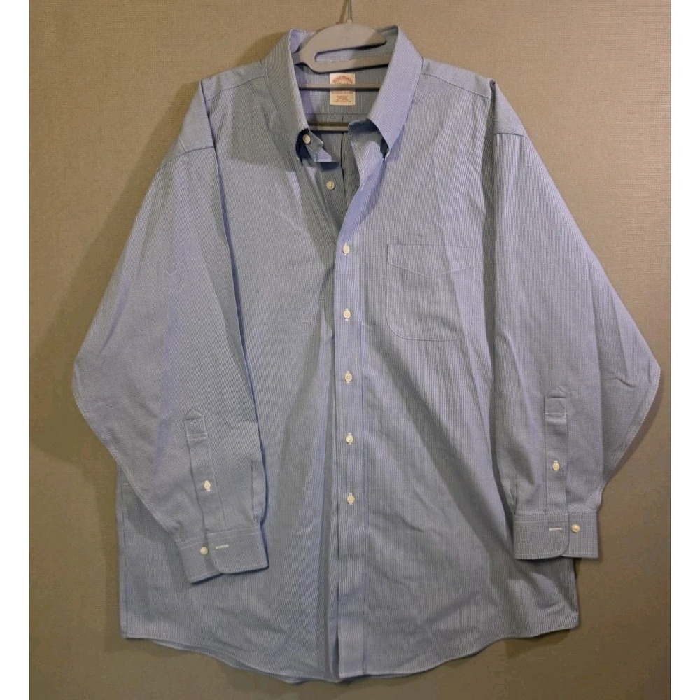 Vintage Brooks Brothers 346 Mens 17.5 32/33 Blue Micro Check Dress Shirt Cotton